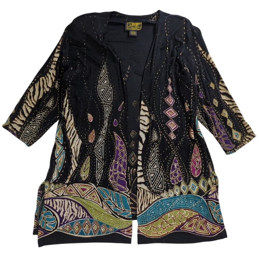 ATOC A Touch Of Class L XL Womens Jacket Cardigan Multicolor Abstract USA